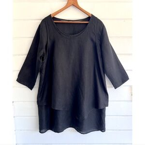 VIVID 100% Linen Double Layer Tunic in Black - L